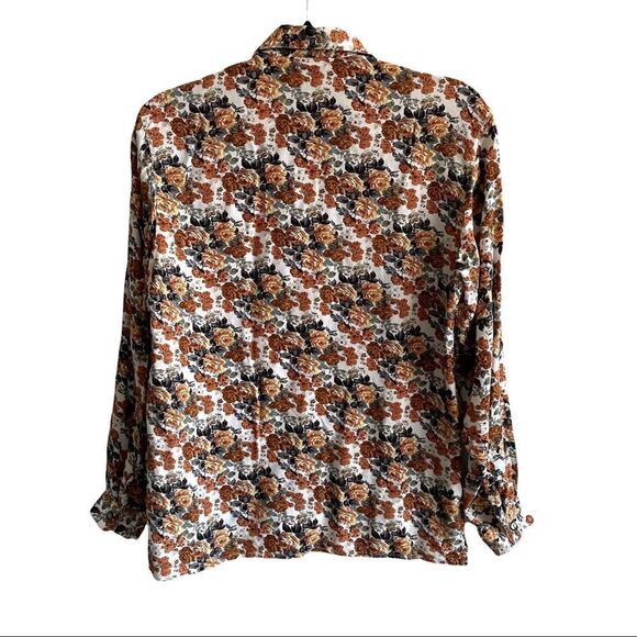 DANIEL HECHTER Vintage Button Front Blouse Floral Print Brown M - Picture 4 of 7